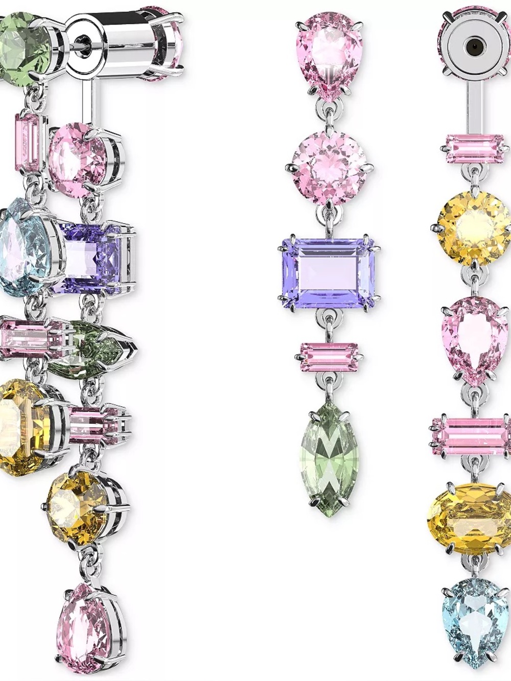 Swarovski Gema Asymmetrical drop earrings featuring multicolored crystals